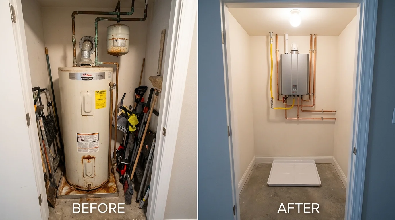 Tank water heater versus wall-mounted tankless unit comparison for Edgerton, OH homeowners