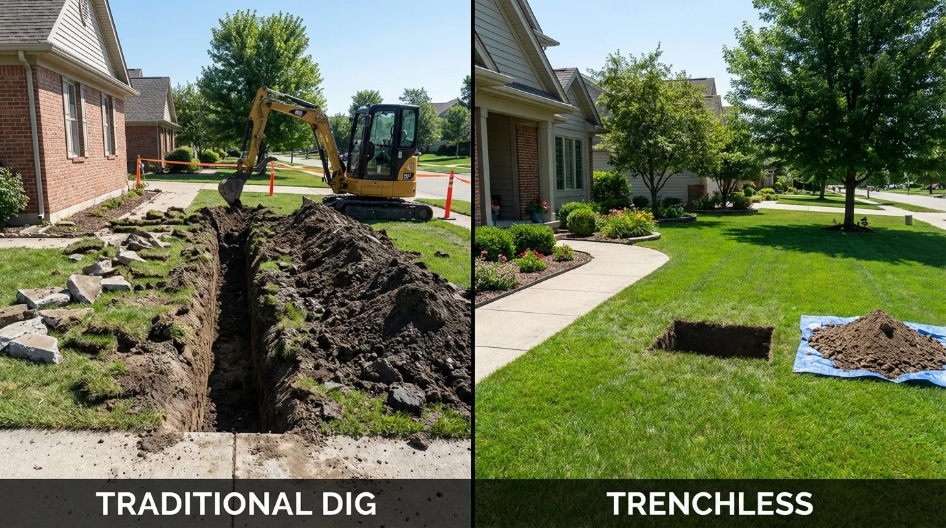 Trenchless sewer repair with minimal yard damage versus traditional excavation in Edgerton, OH
